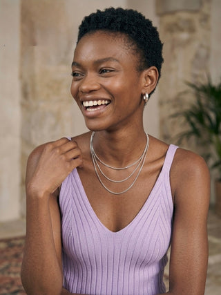 V-Neck Ribbed Scallop-Hem Crop Top- Wisteria