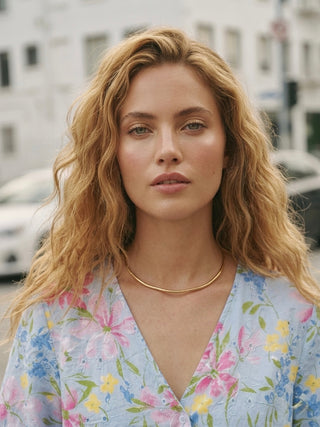 Floral Garden V-Neck Blouse - Cornflower Blue