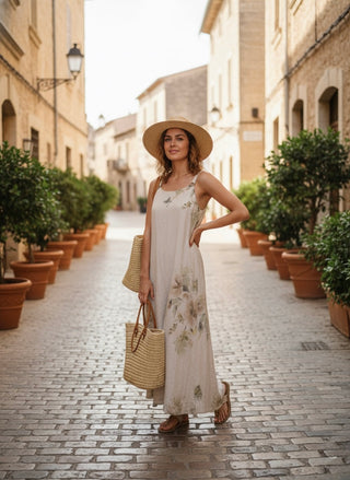 The Sienna Watercolor Floral Linen Maxi Dress