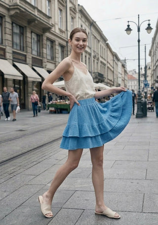 The Daydreamer Ruffled Skort- Blue