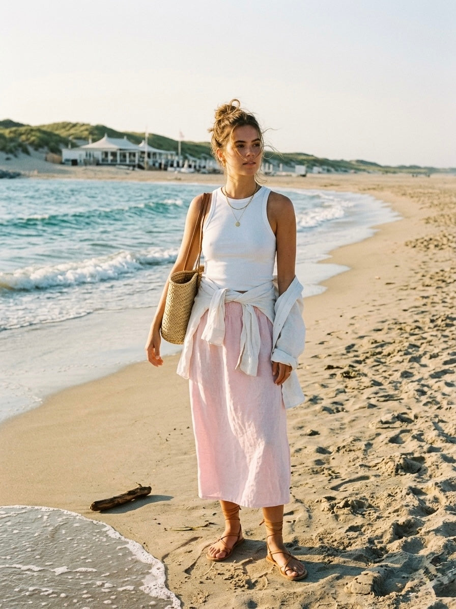 The Rose Linen Smocked Midi Skirt