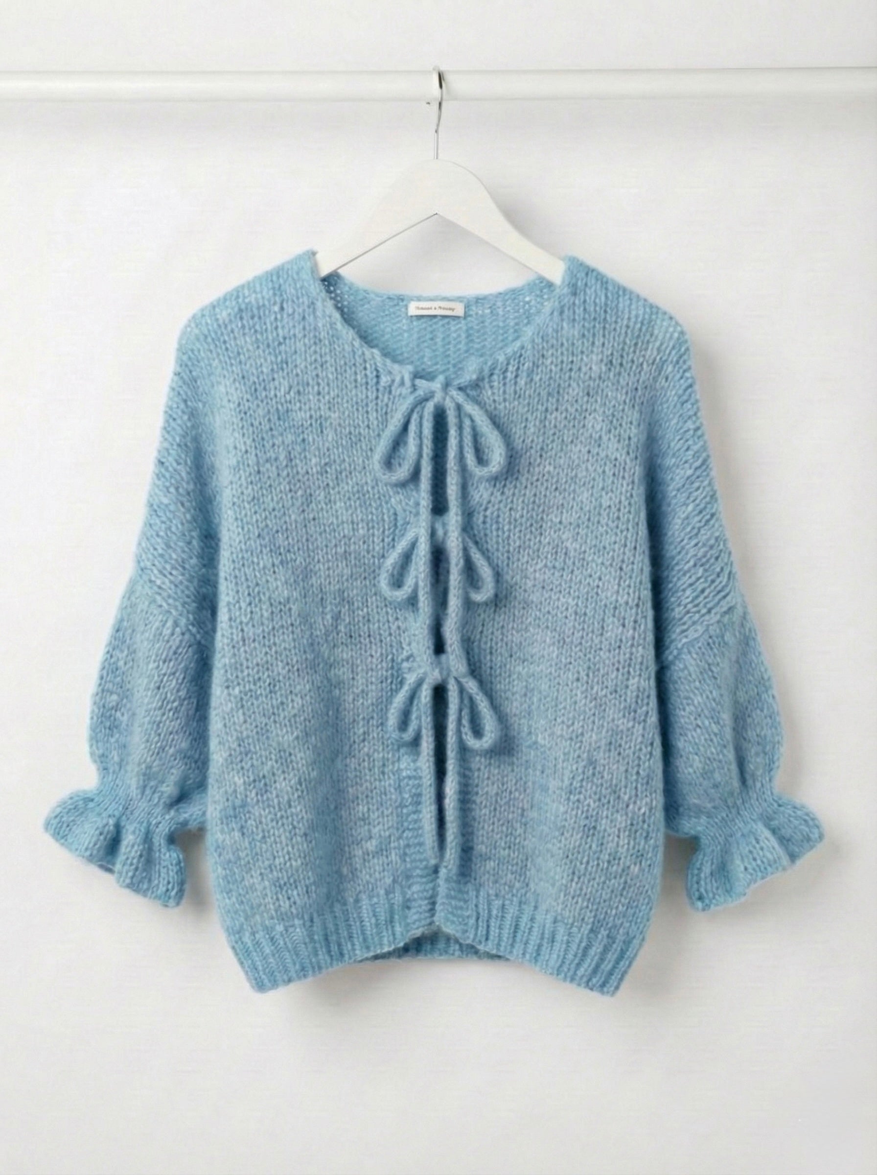The Coquette Tie-Front Cardigan- Powder Blue