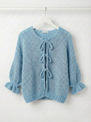 The Coquette Tie-Front Cardigan- Powder Blue