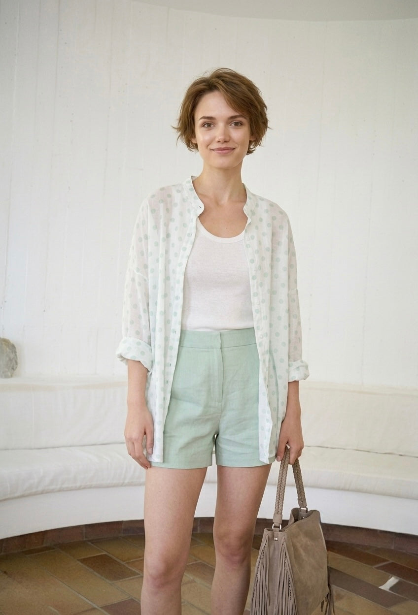 The Celeste Polka Dot Over shirt- Green