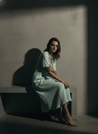 Seaside Escape Linen Dress- Turquoise