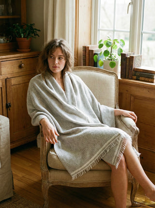 The Luxe Herringbone Oversized Wrap - Silver Grey