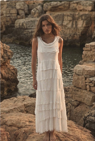 Positano Tiered Silk Maxi Dress- Cloud White