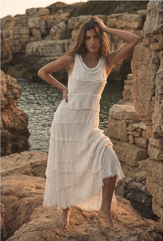 Positano Tiered Silk Maxi Dress- Cloud White