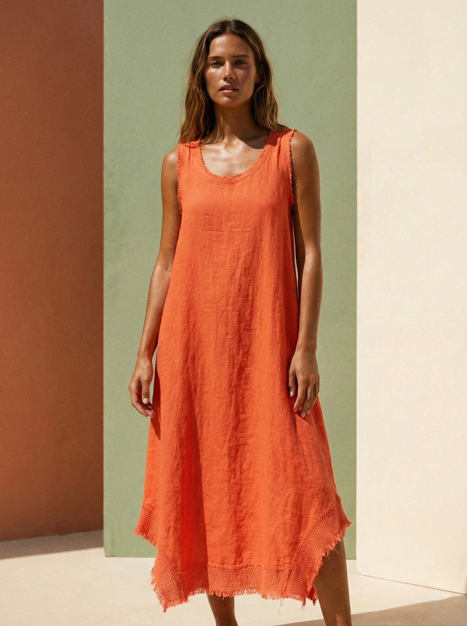Sunset Coral Linen Tunic Dress