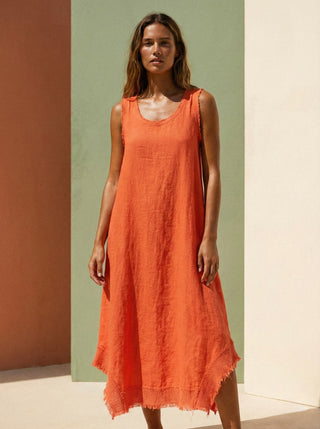Sunset Coral Linen Tunic Dress