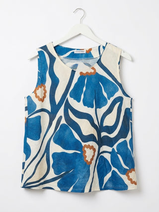 PRINTED ITALIAN LINEN TOP- COBALT FLORAL