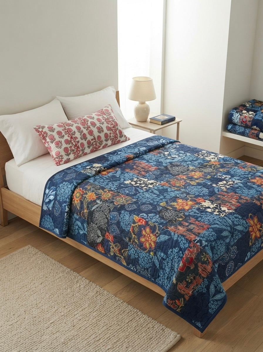 Midnight Blossom Reversible Twin Quilt