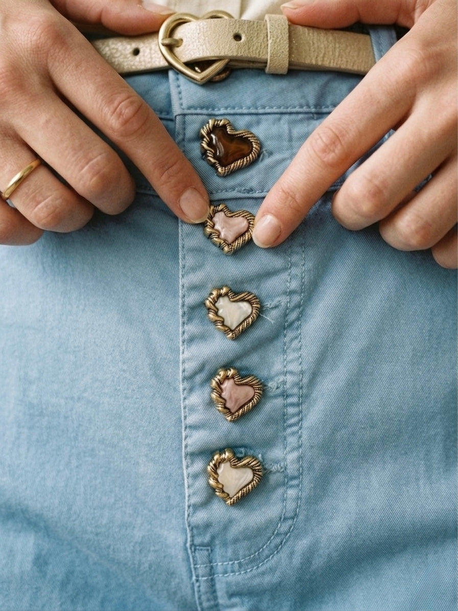 High-waisted, straight-leg twill pants- Periwinkle