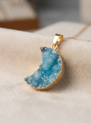 Azure Dreams Druzy Moon Pendant