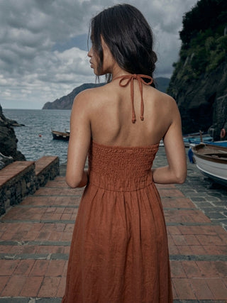 PREMIUM ITALIAN LINEN MIDXI DRESS- RUST