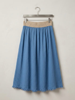 Azure Breeze Linen-Blend Midi Skirt