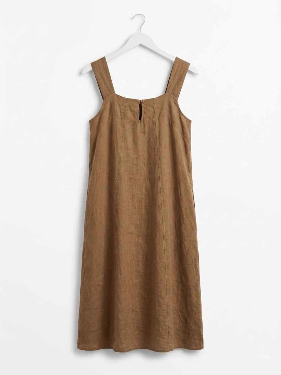ITALIAN LINEN LONG DRESS- TAN