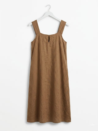 ITALIAN LINEN LONG DRESS- TAN