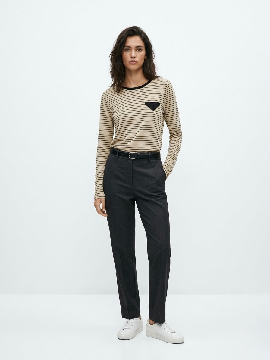 The Origami Pocket Long-Sleeve Tee- Cream