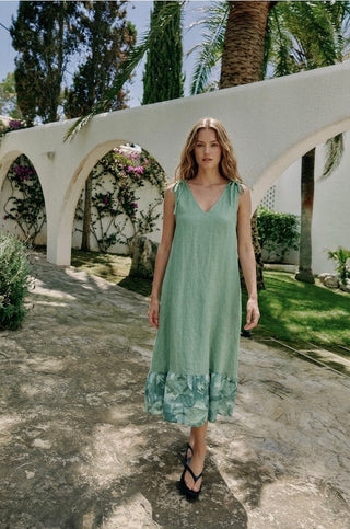 The Willow Linen Midi Dress- Sage Green