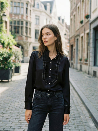 The Noir Victorian Ruffle Blouse- Black