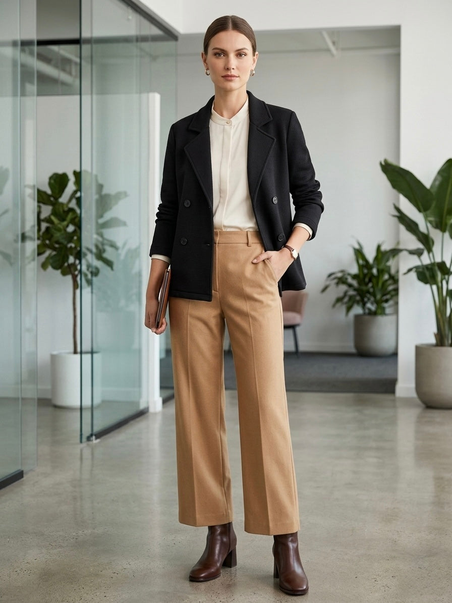 Milano Structured Double-Breasted Blazer- Black