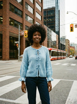 The Coquette Tie-Front Cardigan- Powder Blue