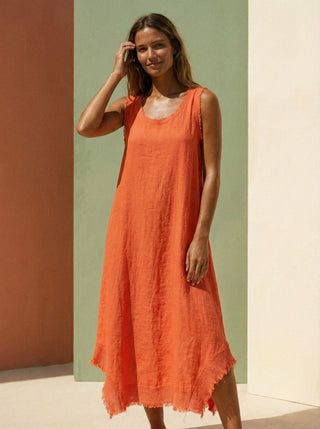 Sunset Coral Linen Tunic Dress