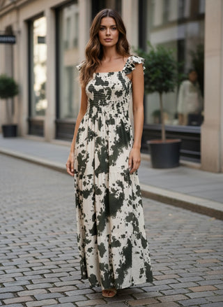 Smocked Maxi Dress-Sage Green