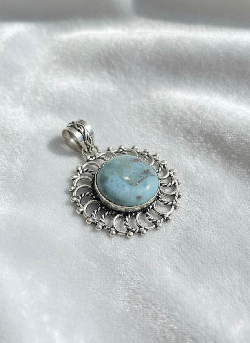 The Celestial Larimar Scallop Sterling Silver Pendant