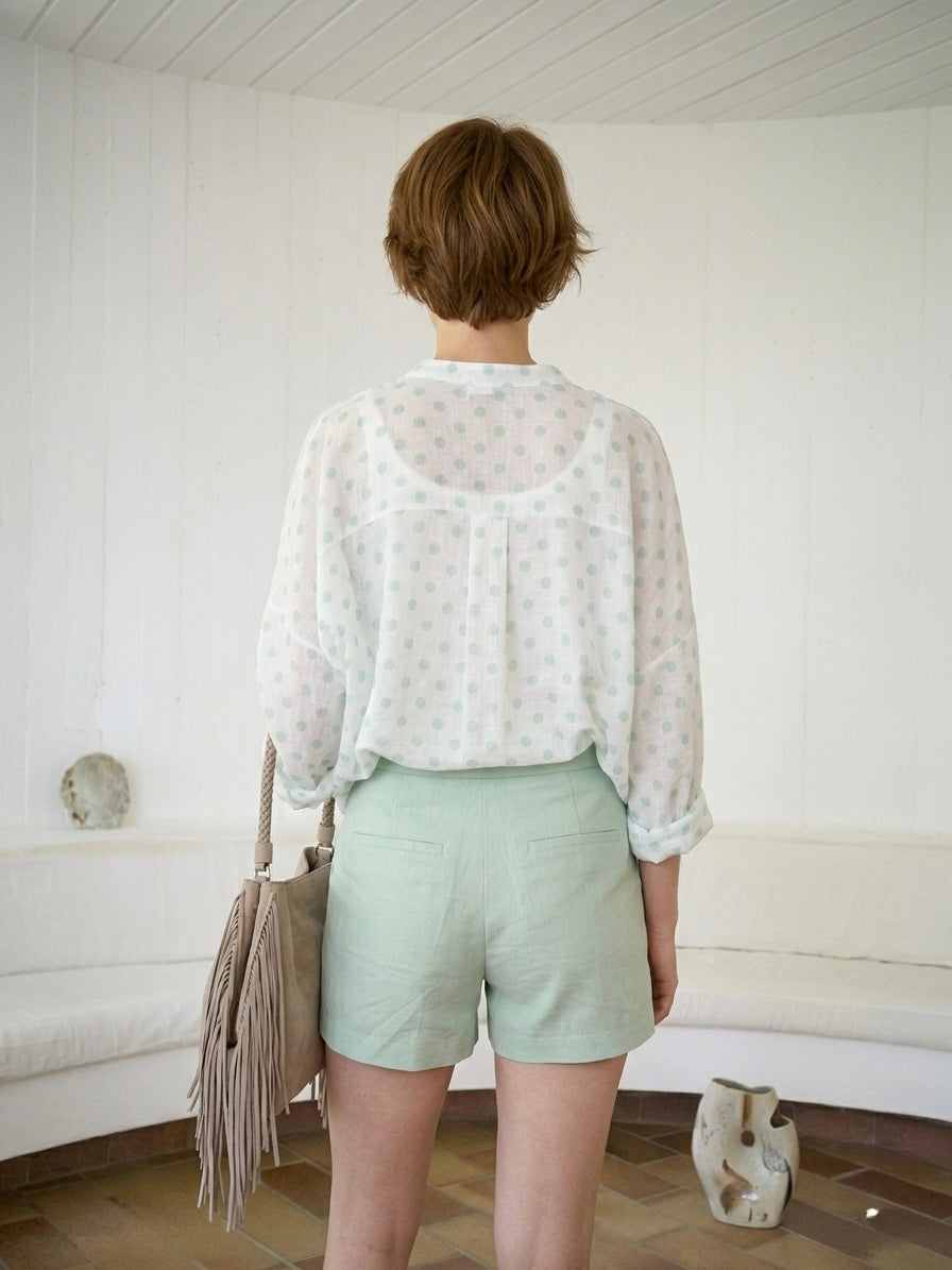 The Celeste Polka Dot Over shirt- Green