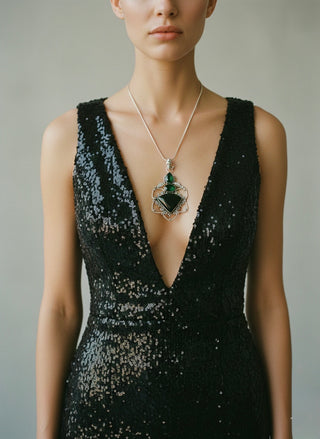 Emerald & Onyx Empress Sterling Silver Pendant