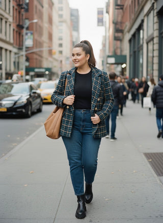The "Milano" Textured Tweed Double-Breasted Blazer- Teal