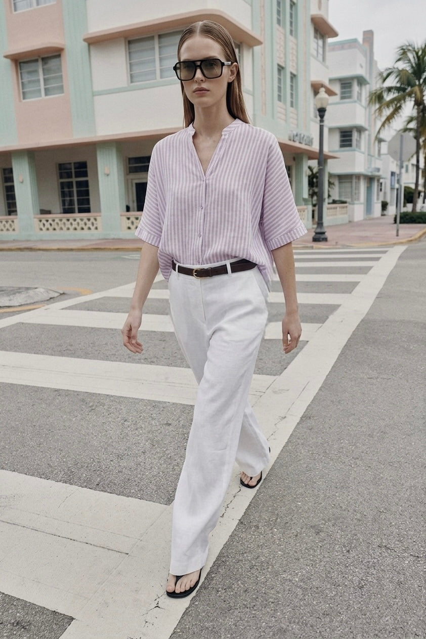 THE STRIPED RESORT SHIRT- MAUVE