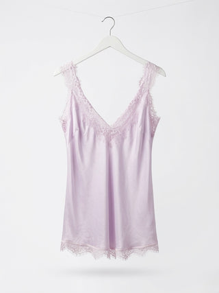Lace-Trim Satin Cami- Soft Lilac