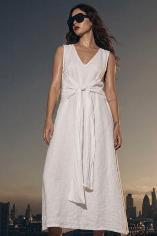 Isla Tie-Front Linen Maxi Dress- Antique White