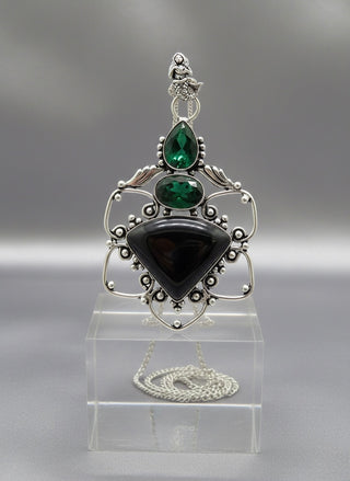 Emerald & Onyx Empress Sterling Silver Pendant