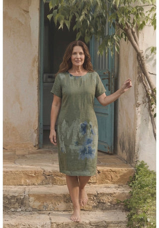 Isabella Italian Linen Art-Print Tunic- Sage Green