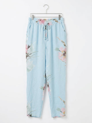 FLORAL PRINT ITALIAN LINEN PANTS- LIGHT BLUE