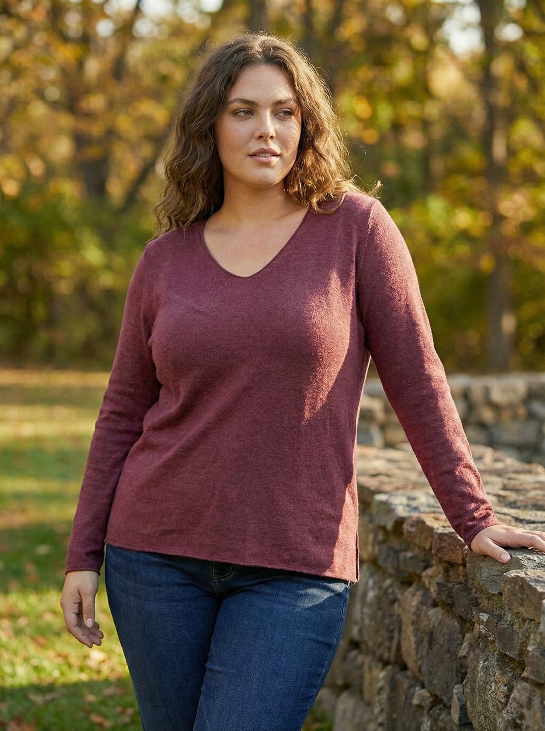 The Vivid Italian V-Neck Sweater-Marsala