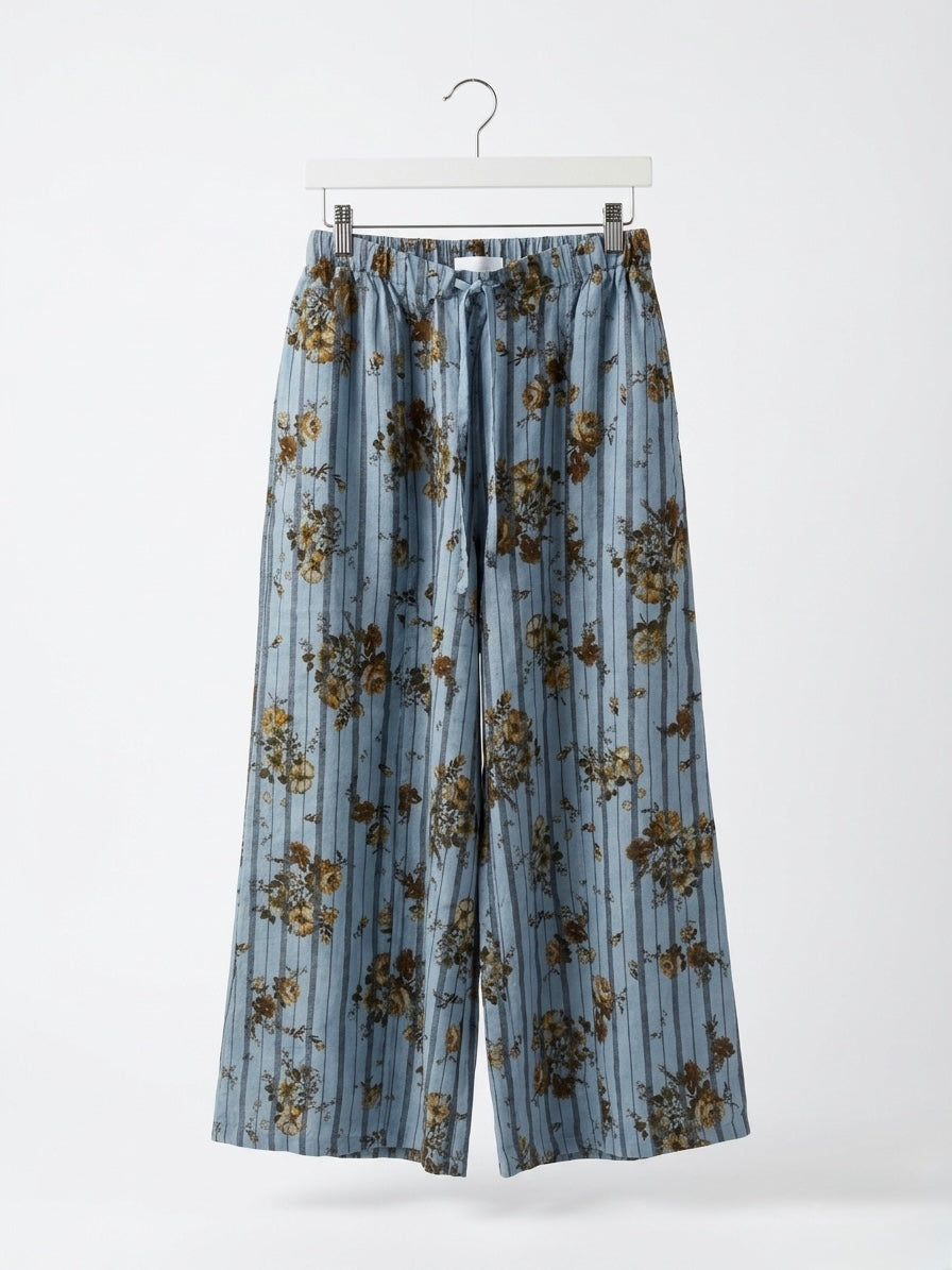 L’ESTATE PRINTED LINEN PANTS- CLOUD BLUE