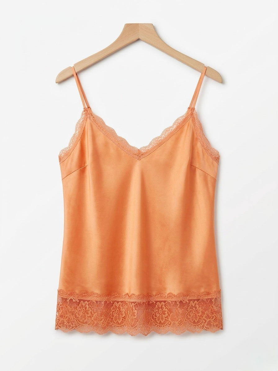 Lace-Trim Satin Cami- Dusty Peach