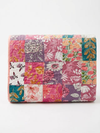 Bohemian Meadow & Fuchsia Scroll Cotton Reversible Queen Sized Quilt
