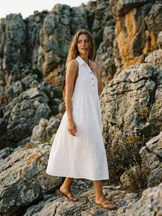Positano Smocked Linen Midi