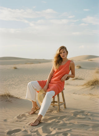 Sunset Coral Linen Tunic Dress
