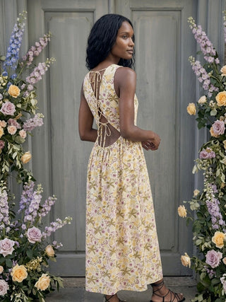 Garden Lace-Back Linen Maxi Dress