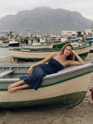 PREMIUM ITALIAN LINEN MIDXI DRESS- INK BLUE