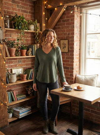 The Vivid Italian V-Neck Sweater- Sage Green