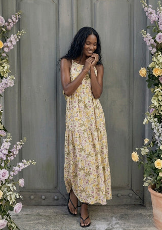 Garden Lace-Back Linen Maxi Dress
