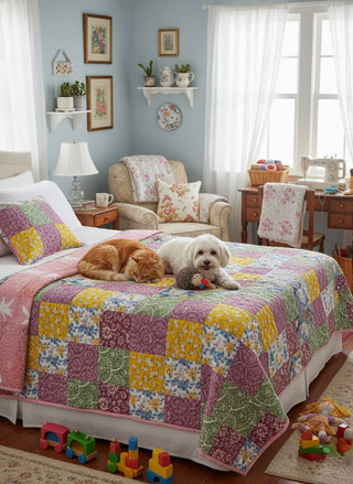 Two-Sided Queen Cotton Floral Reversible Quilt